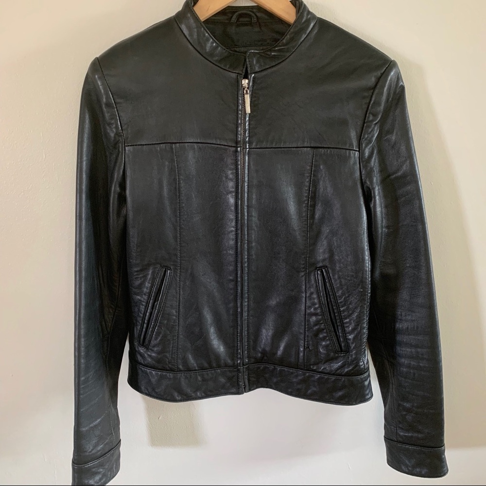 Women’s Black Leather Jacket Moto Fitted